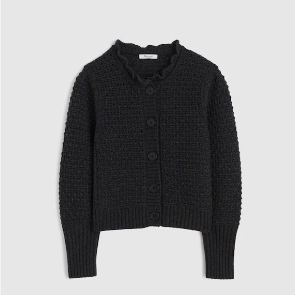 Madewell Scalloped Merino Wool-Blend Cardigan - Charcoal XS